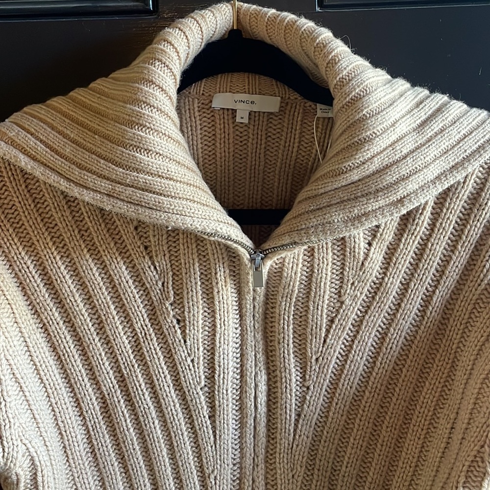 NWT Vince. Ribbed Zipped Wool Blend Cardigan - Picture 7 of 11